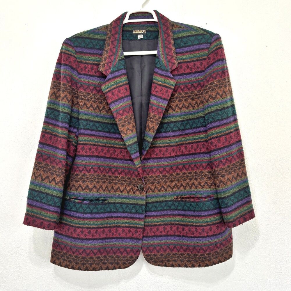 Womens Vintage Boho Southwestern Blazer Size 10 Aztec Folk Indie Maximalist